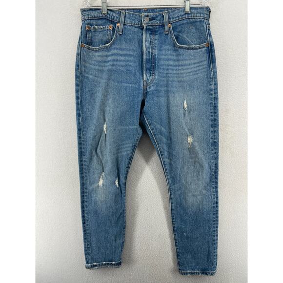 LEVIS Jeans Womens 32 501S Skinny Denim Distressed High Rise Washed Cotton Blue - Picture 1 of 14
